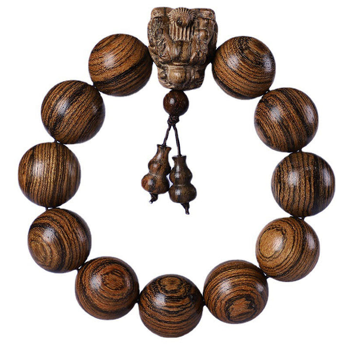 Pulsera de protección tallada con dragón de madera de agar, Buddha Stones , palisandro, sándalo verde, hoja pequeña, sándalo rojo
