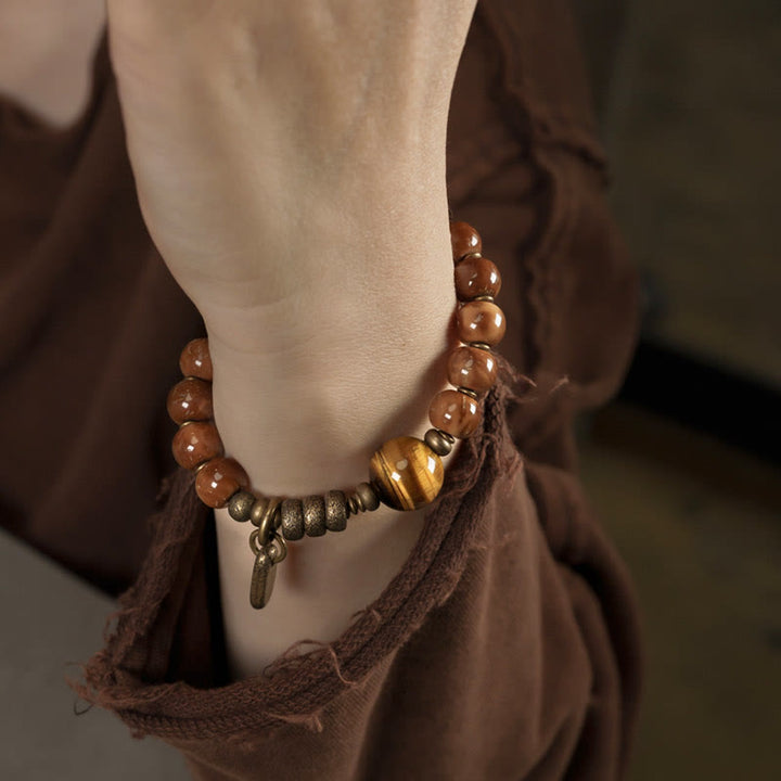 Pulsera de la suerte con Buddha Stones de Kuka, ojo de tigre, brillo dorado, obsidiana, cobre, riqueza