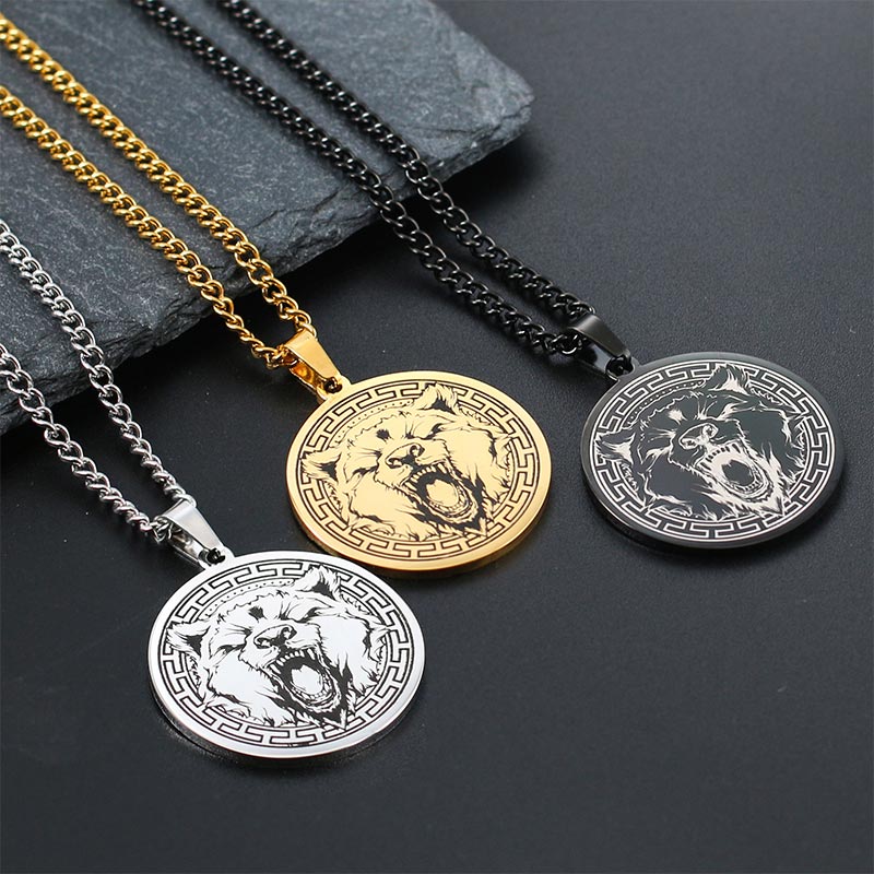 Colgante de protección de collar de cadena de acero de titanio animal con Buddha Stones