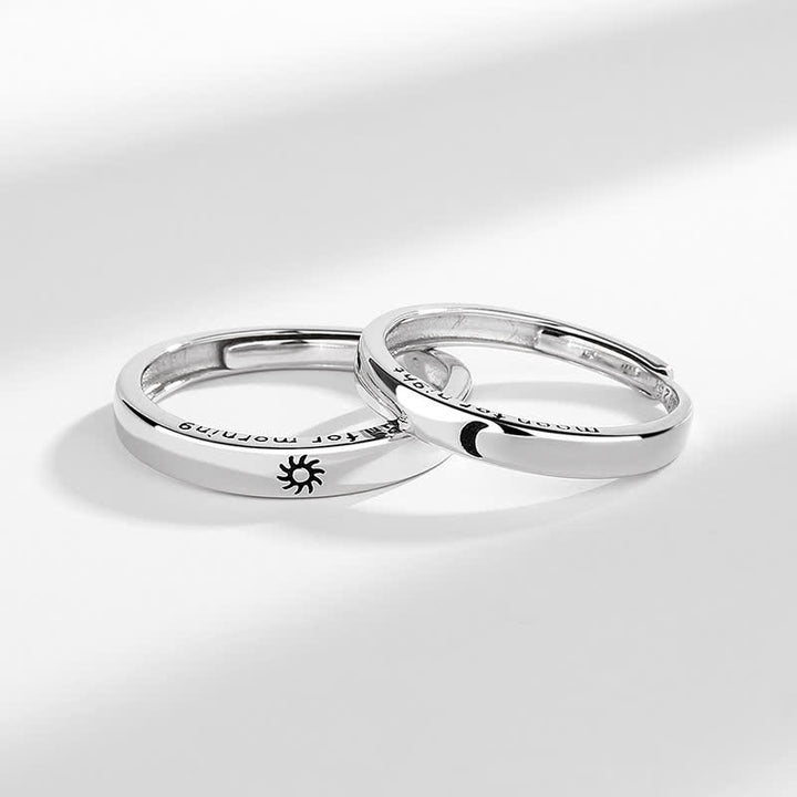 Anillo de pareja ajustable con protección solar y luna de plata de ley 925 con Buddha Stones - image 6