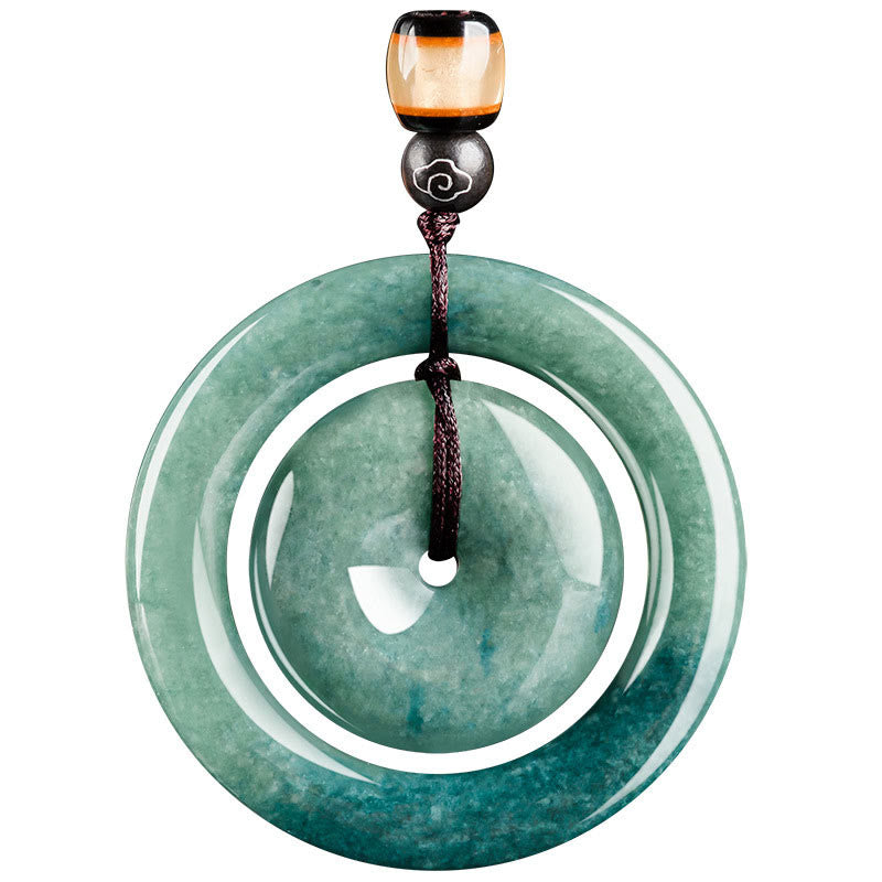 Collar con colgante de jade redondo natural con Buddha Stones, hebilla de paz, suerte y prosperidad