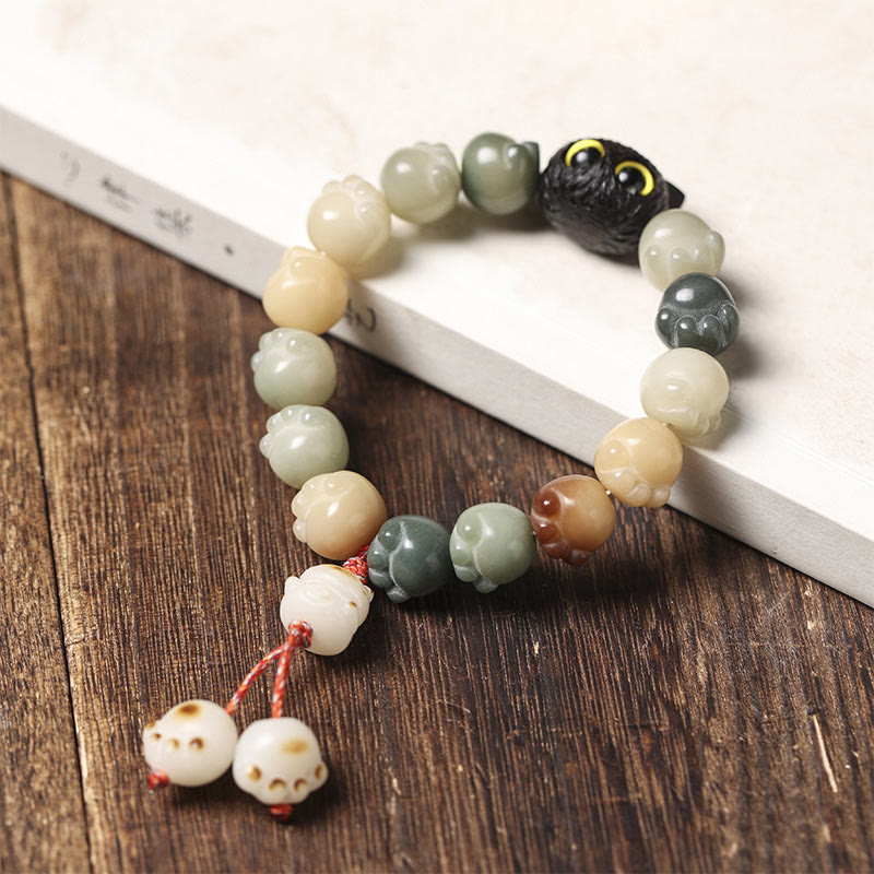 Pulsera de sabiduría de gato de la suerte, madera de ébano, semilla Bodhi Natural, Buddha Stones - image 10