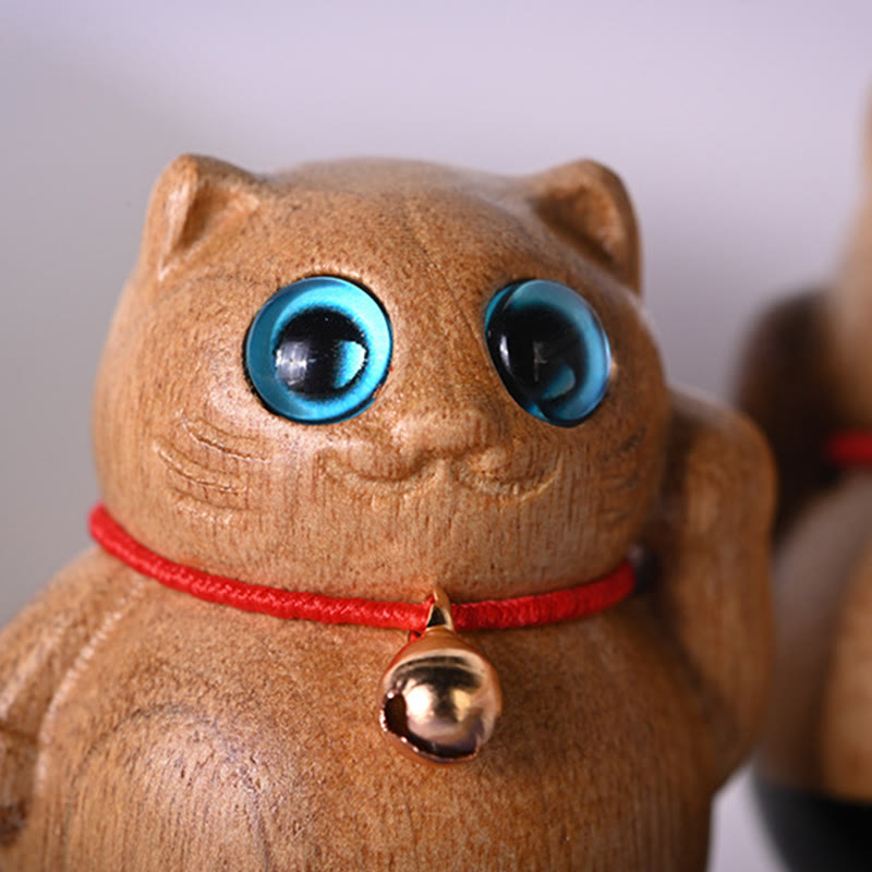 Buddha Stones Mini gato de la suerte gatito Phoebe Zhennan decoración de bendición de madera - image 3