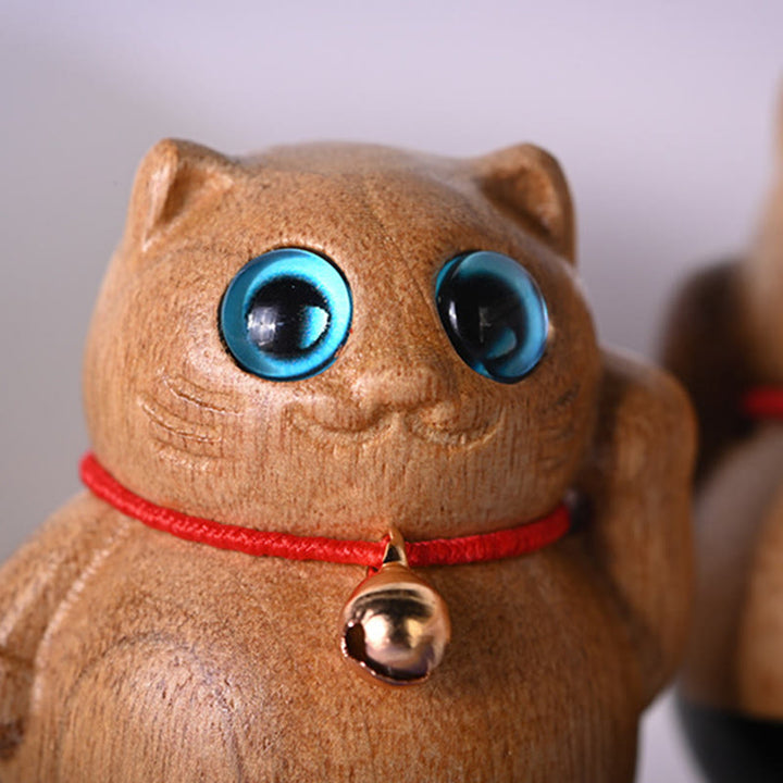 Buddha Stones Mini gato de la suerte gatito Phoebe Zhennan decoración de bendición de madera - image 3