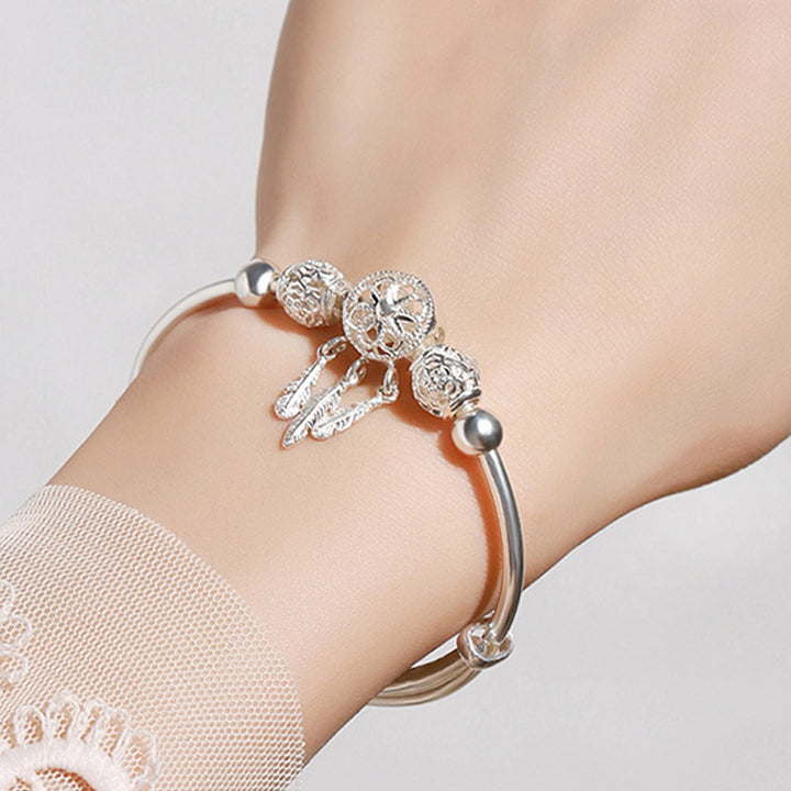 Pulsera con dije de atrapasueños con bendición de cobre blanco tibetano