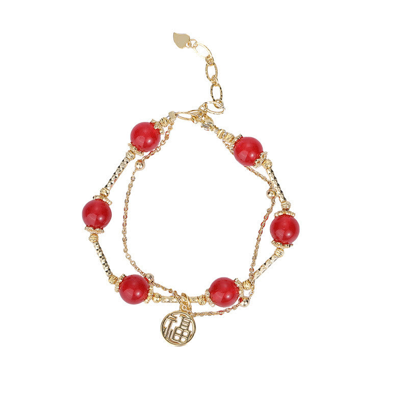 Pulsera de autoaceptación con dije de personaje Fu de ágata roja con Buddha Stones