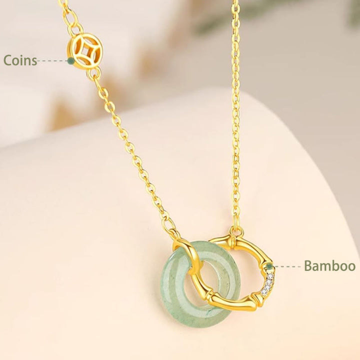 Colgante de plata de ley 925 con Buddha Stones , Aventurina verde Natural, hebilla de la paz, moneda de bambú, colgante de prosperidad
