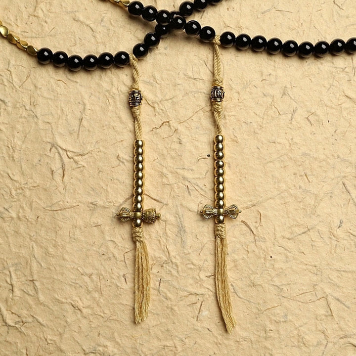 Pulsera de protección de cuentas Dzi de tres ojos de ónix negro con cuentas tibetanas de 108 Mala