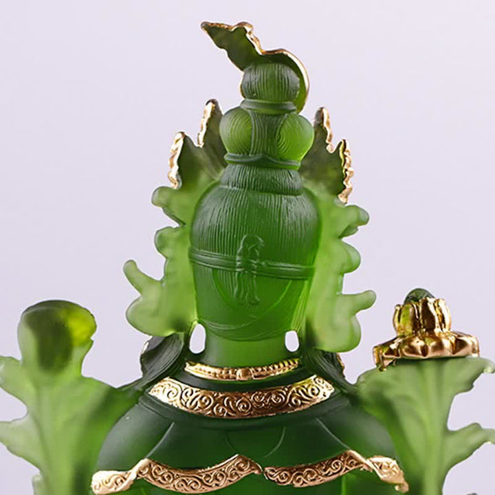 Bodhisattva Tara Verde hecho a mano Liuli Crystal Art Piece Protección Hogar Oficina Estatua Decoración - image 8