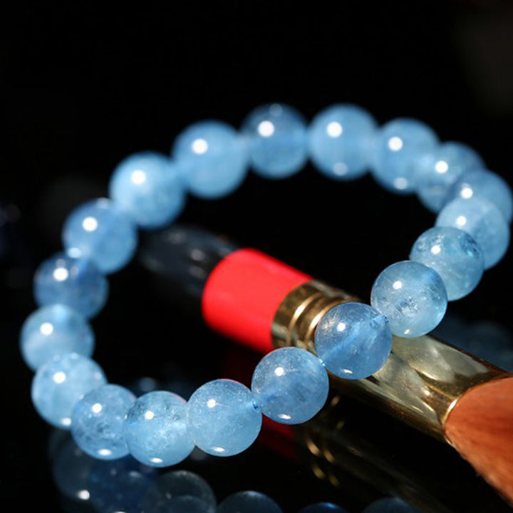 Buddhastoneshop Pulsera curativa de paz con cuentas de aguamarina