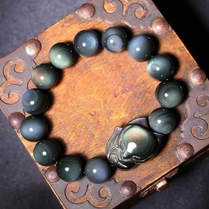 Pulsera positiva curativa de zorro obsidiano arcoíris con Buddha Stones - image 2