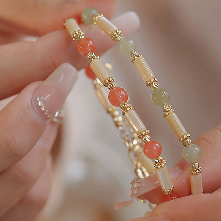 Pulsera de bendición de jade hetiano de ágata roja de piedra tridacna de Buddha Stones