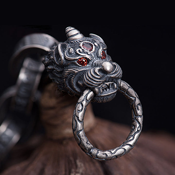 Brazalete de plata de ley 925 con diseño de dragón Kirin Om Mani Padme Hum y fuerza de éxito