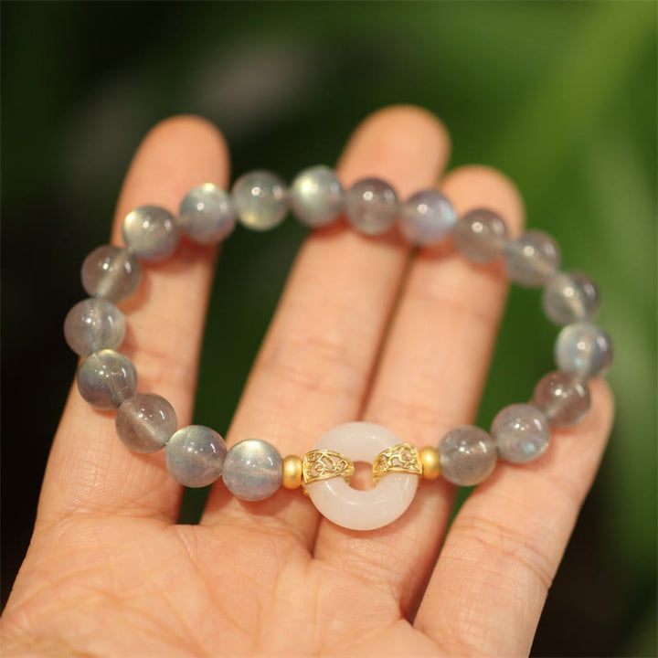Pulsera curativa con hebilla de paz, piedra lunar Natural, Jade Heitan, Buddha Stones