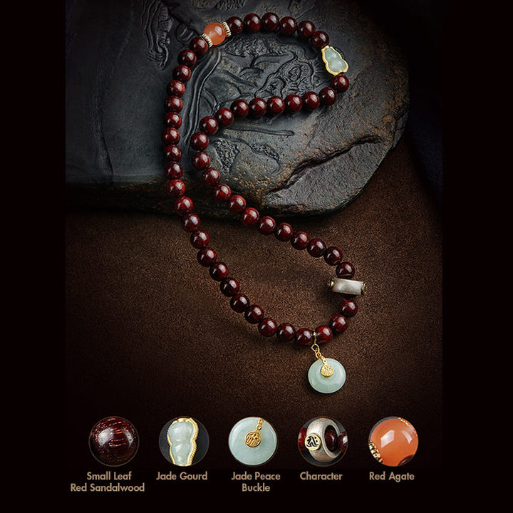 Buddha Stones Zodíaco Chino Buda Natal Hoja Pequeña Sándalo Rojo Jade Ágata Roja PiXiu Sooth Pulsera