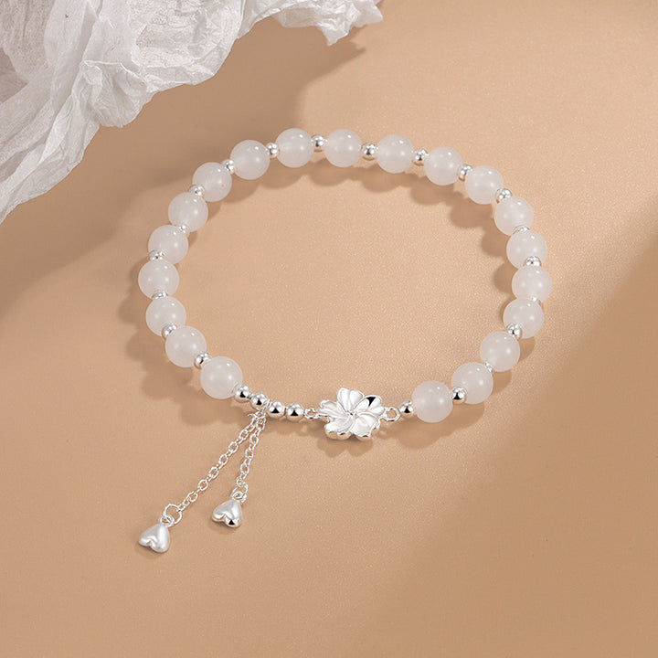 Pulsera de la suerte de la flor de los pétalos de la flor del melocotón del jade blanco de las Buddha Stones