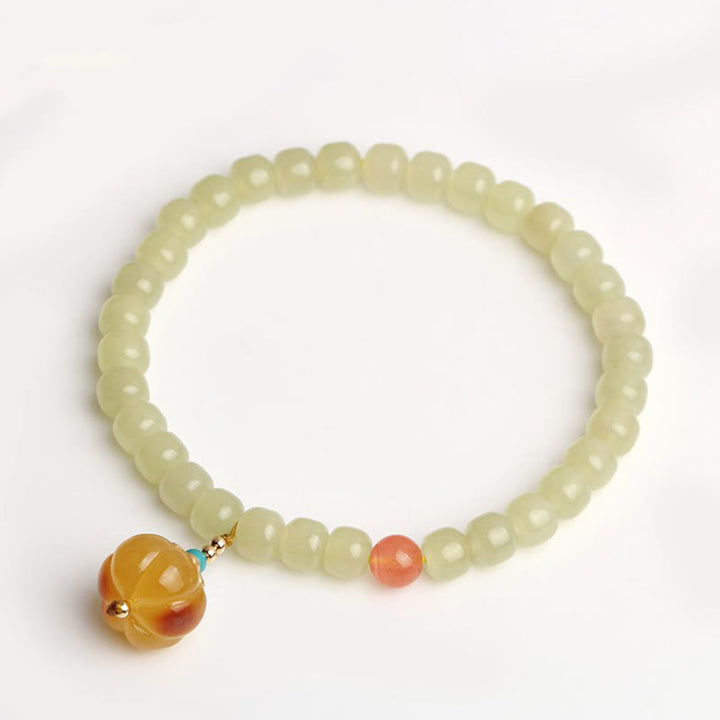 Pulsera de prosperidad de cristal de ágata roja ámbar calabaza de jade hetiano natural