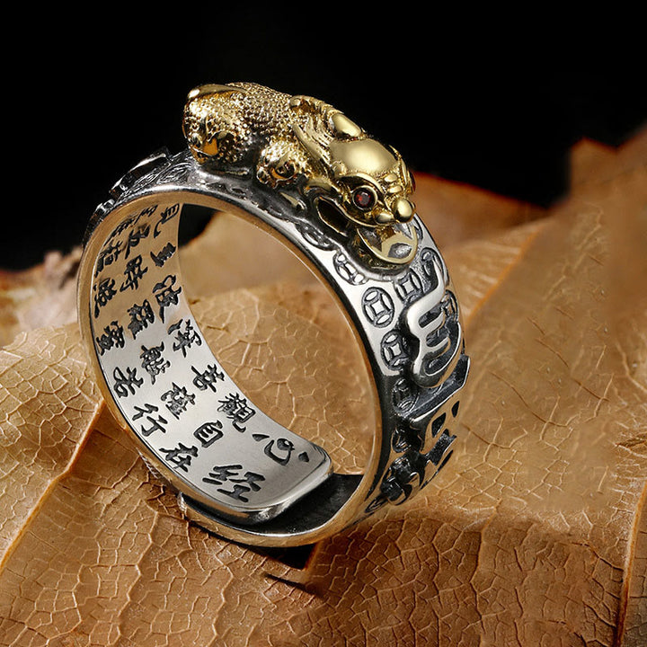 Buddha Stones tibetanas de plata de ley 990 Om Mani Padme Hum PiXiu Dorje Vajra corazón Sutra grabado anillo de riqueza