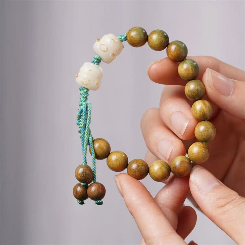 Pulsera positiva con Buddha Stones, sándalo verde, semilla Bodhi, gato de la suerte - image 3