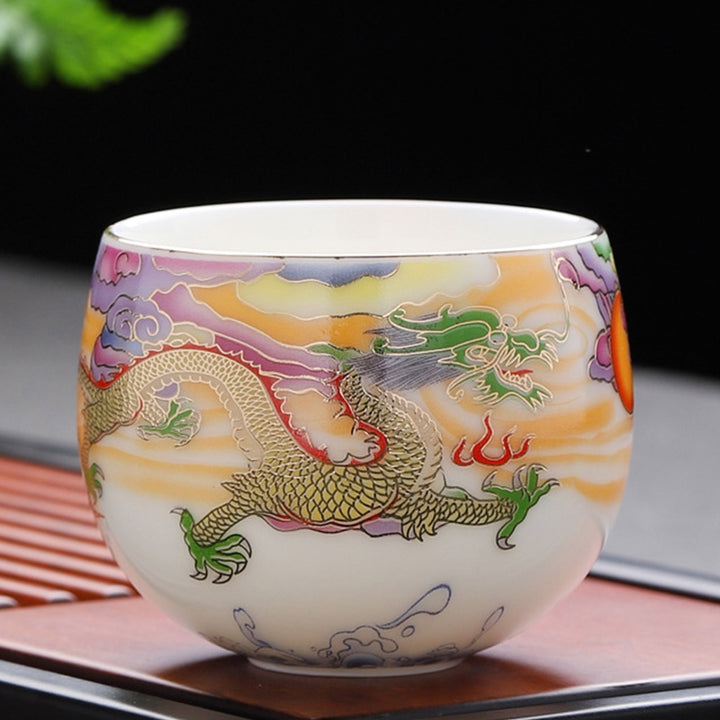 Taza de té de cerámica con Buddha Stones, dragón, Fénix, nubes propicias, sol, olas del océano, taza de té de Kung Fu