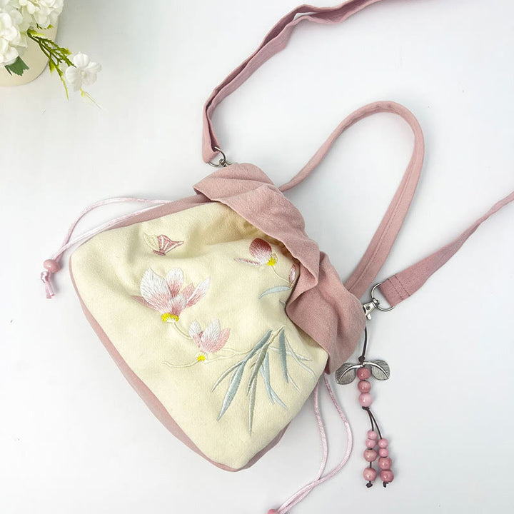 Buddha Stones Suzhou bordado Lotus Epiphyllum Magnolia algodón lino bolso bandolera bolso de hombro bolso