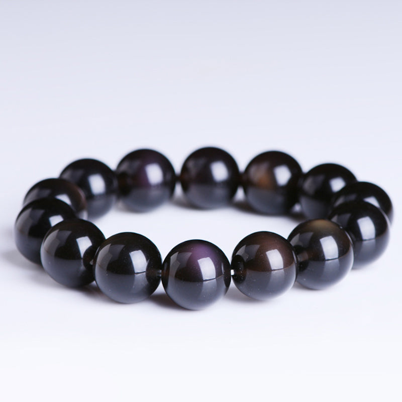 Pulsera positiva de obsidiana arcoíris natural con Buddha Stones