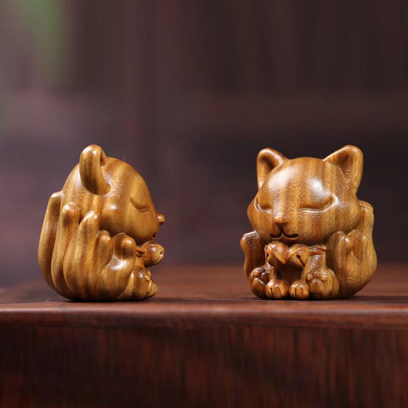Miniatura de zorro de nueve colas, Buddha Stones, marfil, fruta, sándalo, sándalo verde, decoración bendita - image 28