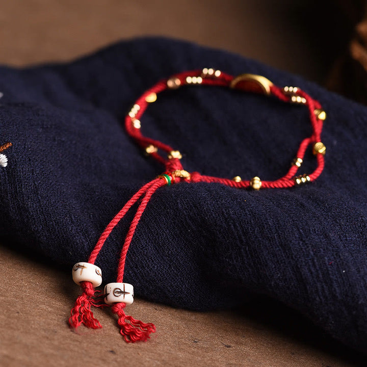 Pulsera de cuerda roja trenzada de la suerte con diseño de bolas de cinabrio hechas a mano con Buddha Stones