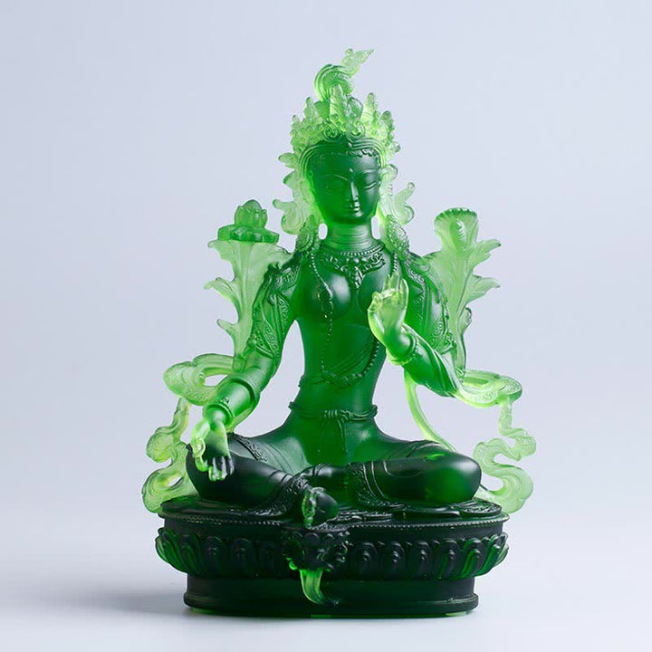 Bodhisattva Tara Verde hecho a mano Liuli Crystal Art Piece Protección Hogar Oficina Estatua Decoración - 16*9,5*22 cm - Tara Verde - image 14