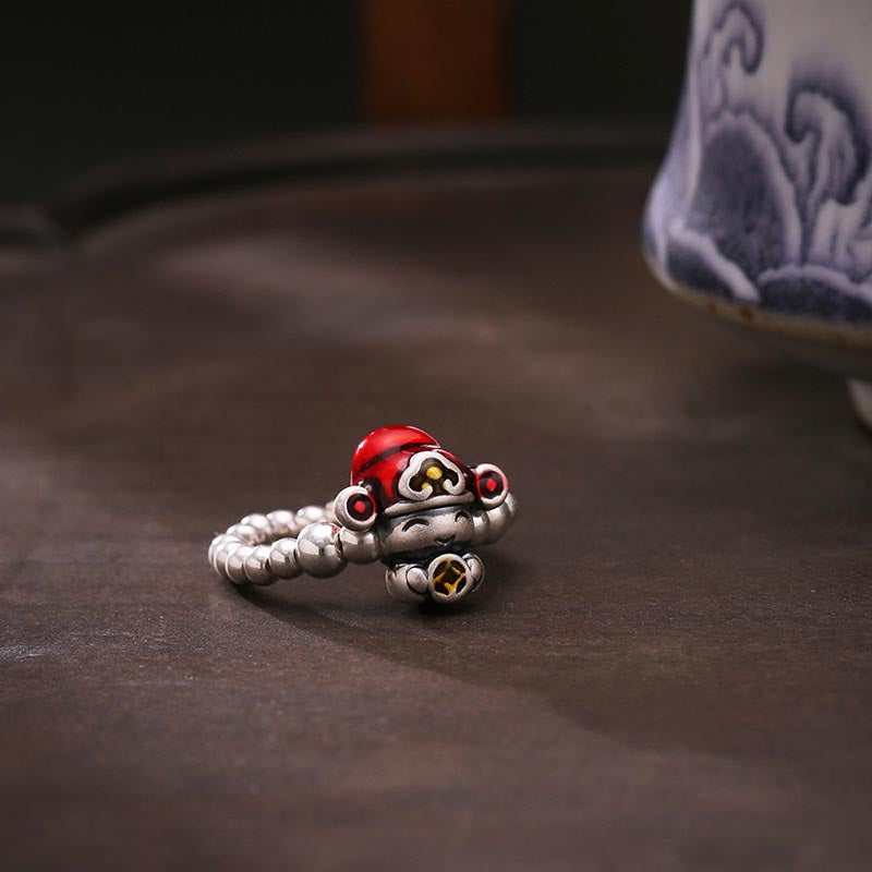 Anillo de protección con diseño de moneda de cobre, Dios de la riqueza, Plata de Ley 925 con Buddha Stones