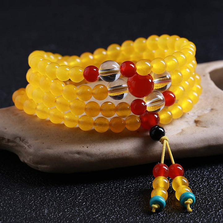 Pulsera Armonía 108 Cuentas Mala Calcedonia Amarilla