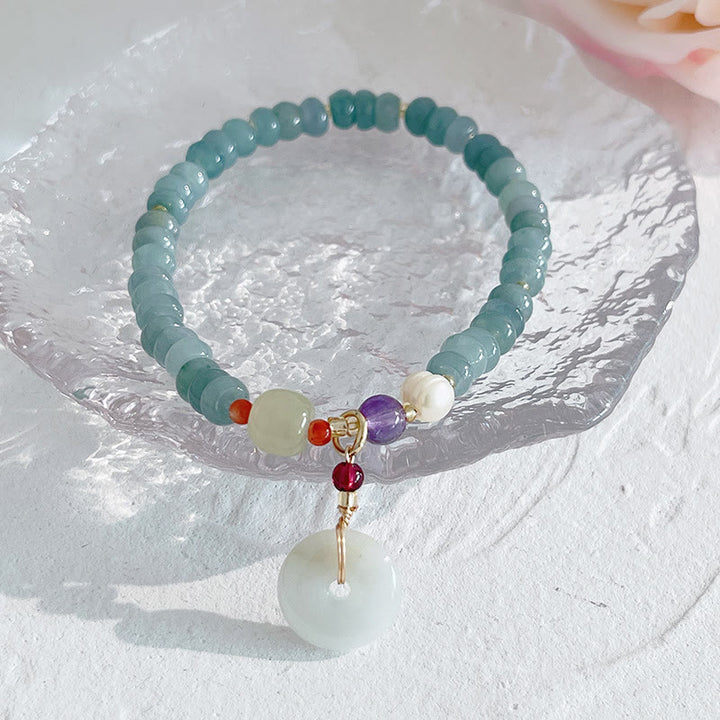 Buddha Stones Natural Hetian Jade perla paz hebilla Fu personaje calabaza bolsa de dinero fresa cuarzo PiXiu pulsera de la suerte