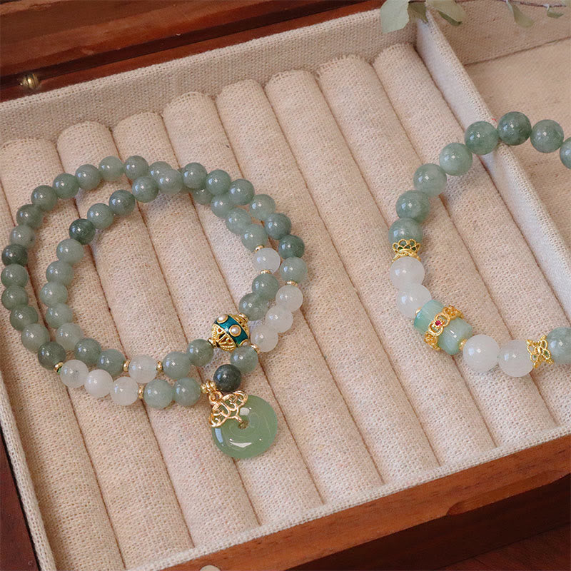 Pulsera de la suerte con hebilla de la paz de jade de doble capa con Buddha Stones