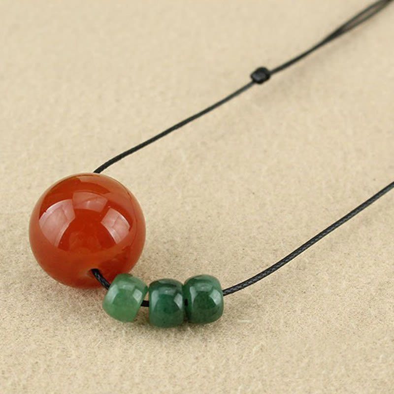 Buddha Stones, ágata roja, Aventurina verde, cuentas de semilla de Bodhi, collar de cuerda de cuero tranquilo, colgante
