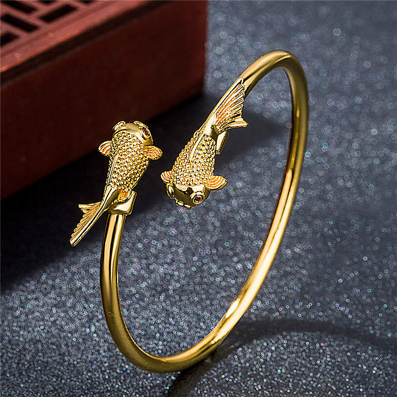 Pulsera de riqueza y prosperidad de cobre con pez Koi doble de Buddha Stones