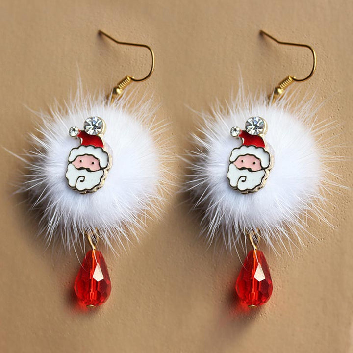 Pendientes navideños con pompones de piel de alce de Papá Noel