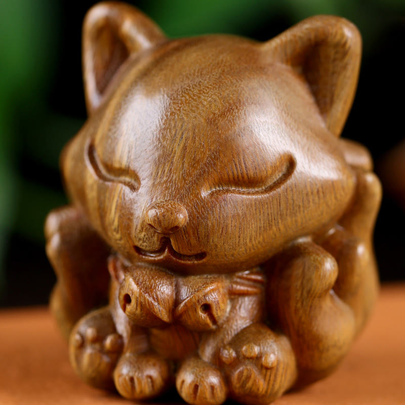 Miniatura de zorro de nueve colas, Buddha Stones, marfil, fruta, sándalo, sándalo verde, decoración bendita - image 16