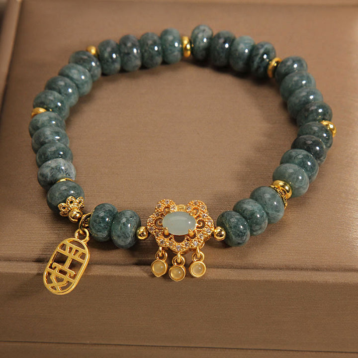 Buddha Stones Natural Jade Chino Cerradura Encanto Paz Suerte Abundancia Pulsera
