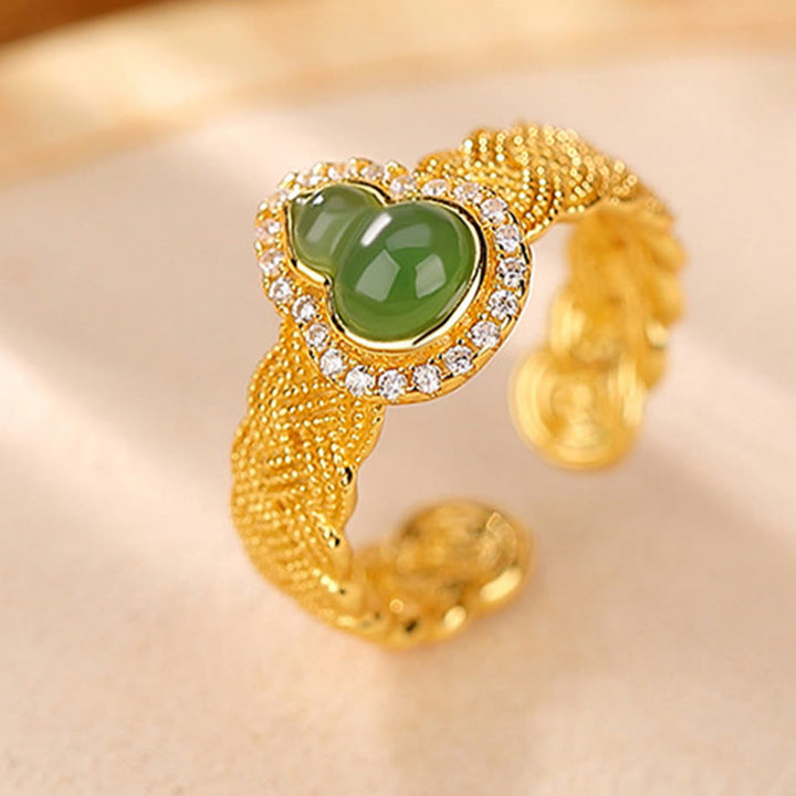 Juego de anillos y pulsera de la suerte con forma de calabaza de jade cian hetiano natural chapado en plata de ley 925 con Buddha Stones