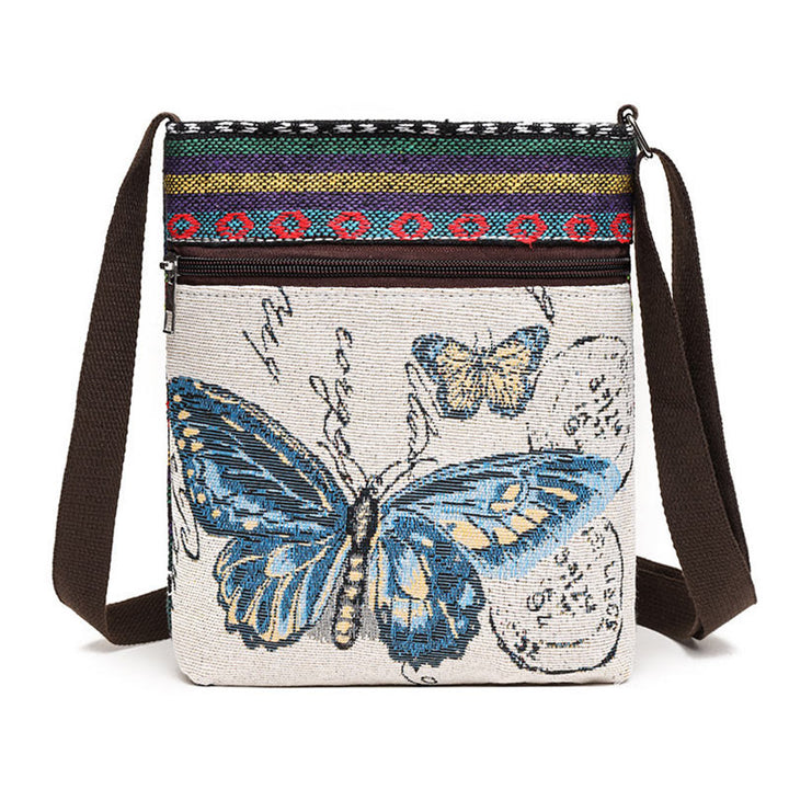 Bolso bandolera de lona bordado con mariposa de elefante, bolso bandolera