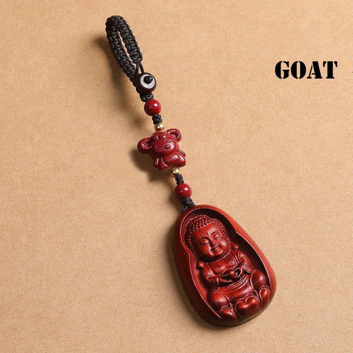 Llavero de protección con amuleto del zodiaco chino, Buddha Stones , hoja pequeña, sándalo rojo, Buda, cinabrio