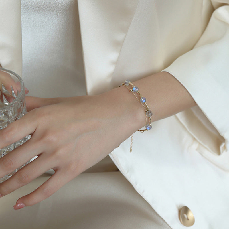 Pulsera de cadena con encanto positivo de piedra lunar