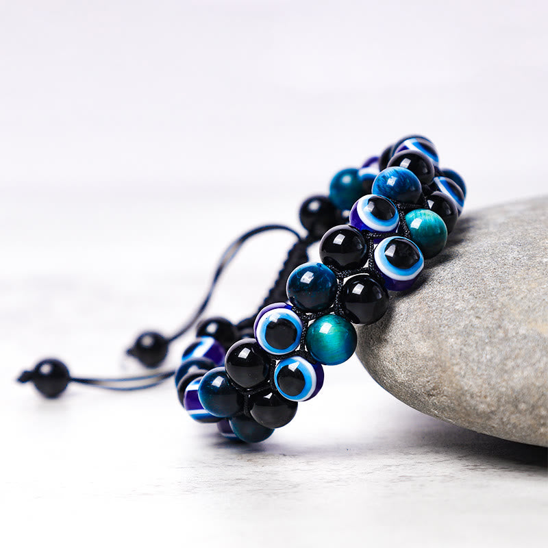Pulsera con cuentas de protección de ojo de tigre, hematita, mal de ojo , Buddha Stones