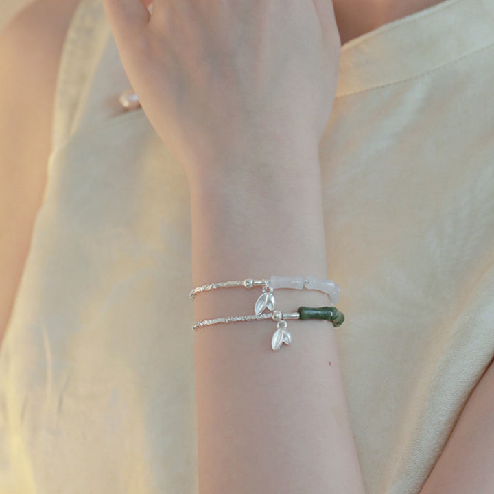Pulsera de la suerte con patrón de bambú y peridoto de plata de ley 925 con Buddha Stones