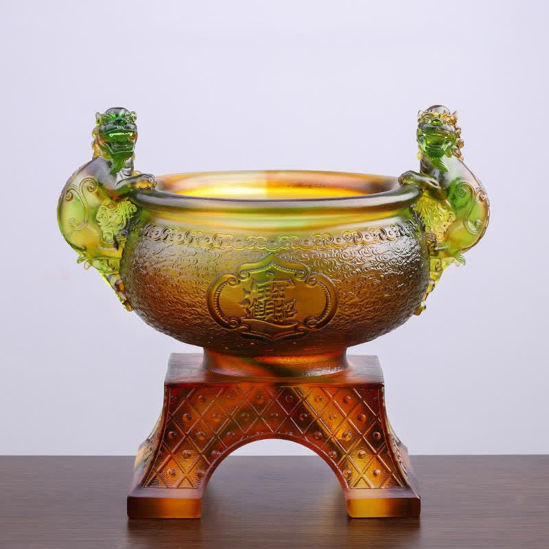 Hecho a mano Liuli Crystal PiXiu Treasure Bowl Art Piece Decoración del hogar - Verde - image 0