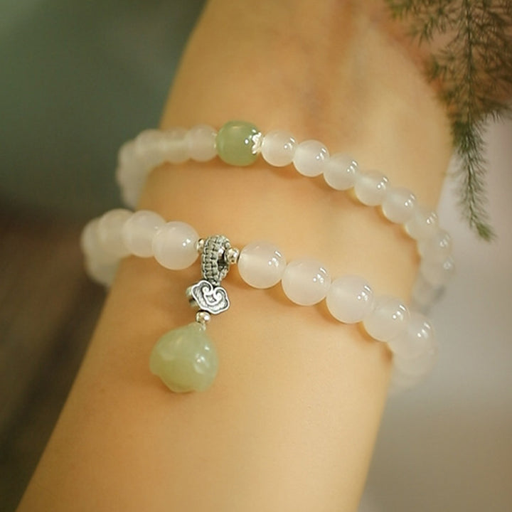 Pulsera de protección de loto de jade de ágata blanca