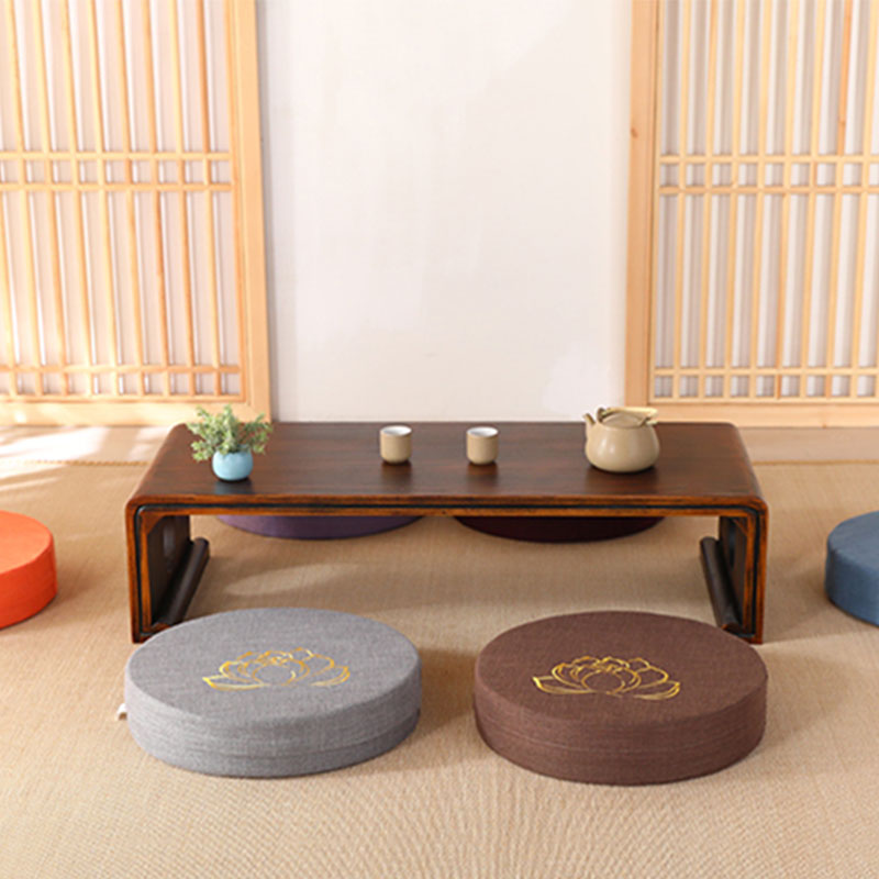 Cojín de asiento de meditación de lino y algodón con bordado de loto y Buddha Stones