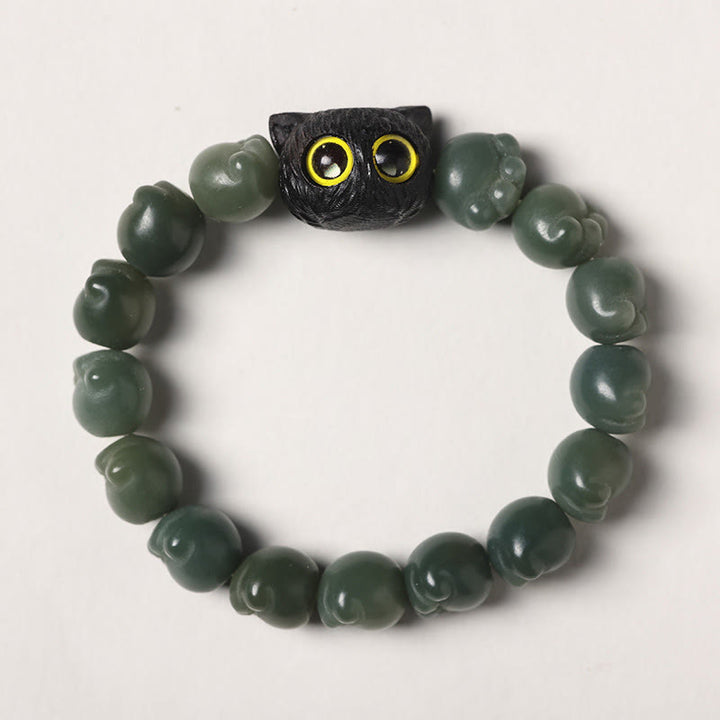 Pulsera de sabiduría de gato de la suerte, madera de ébano, semilla Bodhi Natural, Buddha Stones - Semilla de Bodhi verde - Versión simple (circunferencia de muñeca 14-15 cm) - image 14