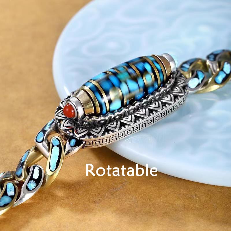 Pulsera giratoria de protección turquesa con cuentas Dzi de nueve ojos tibetanas de Buddha Stones Om Mani Padme Hum - image 2