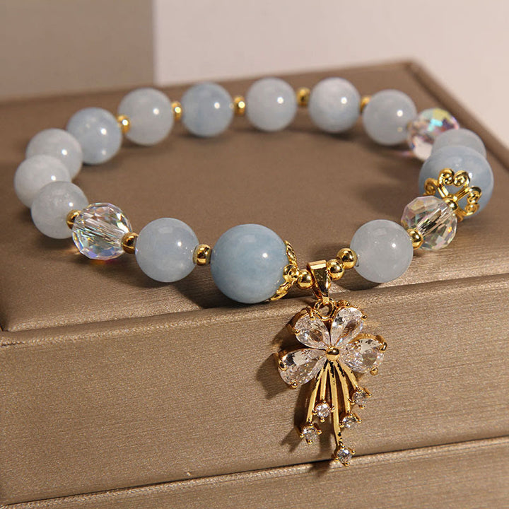 Pulsera con dije de mariposa y circonita curativa con cristal rosa aguamarina y Buddha Stones - image 1